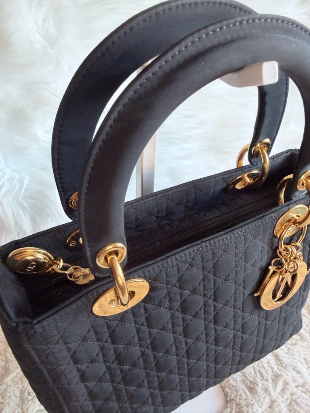 Dior Black Quilted Lady Dior Satchel with Gold Hardware Charms - Picture 6 of 14